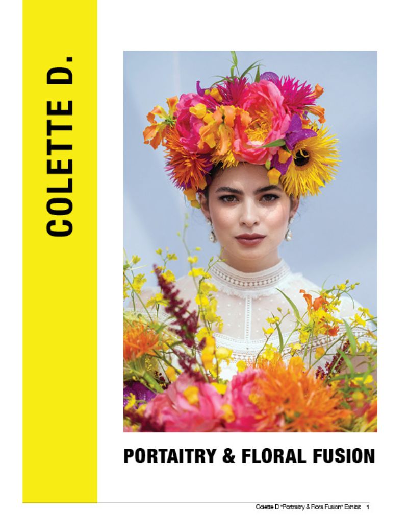 art exhibit catalog cover featuring woman wearing flower crown